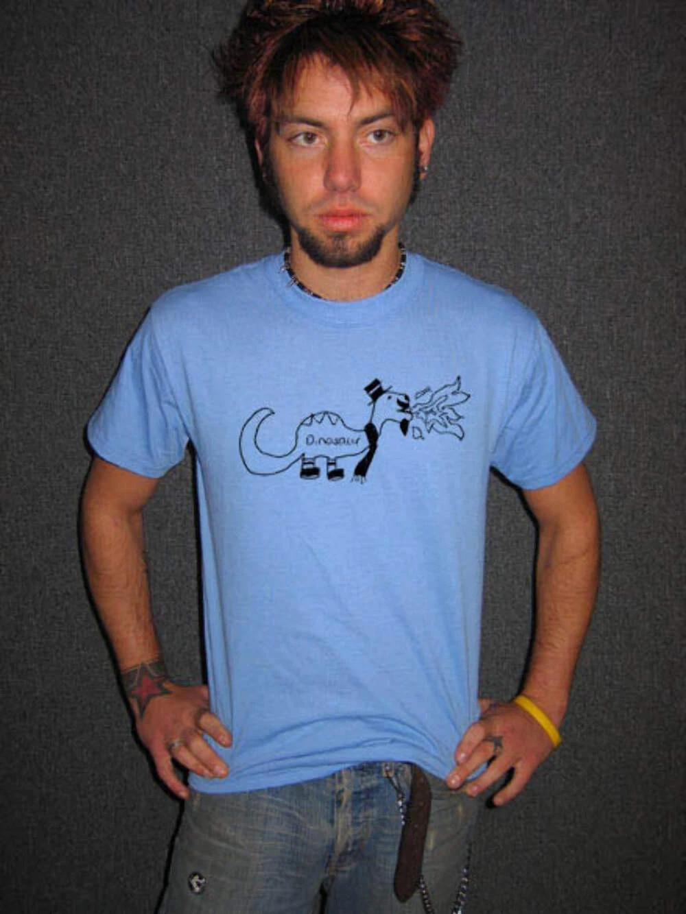 Dinosaur Breathing Fire Funny Cute Emo Sketch Shirt M