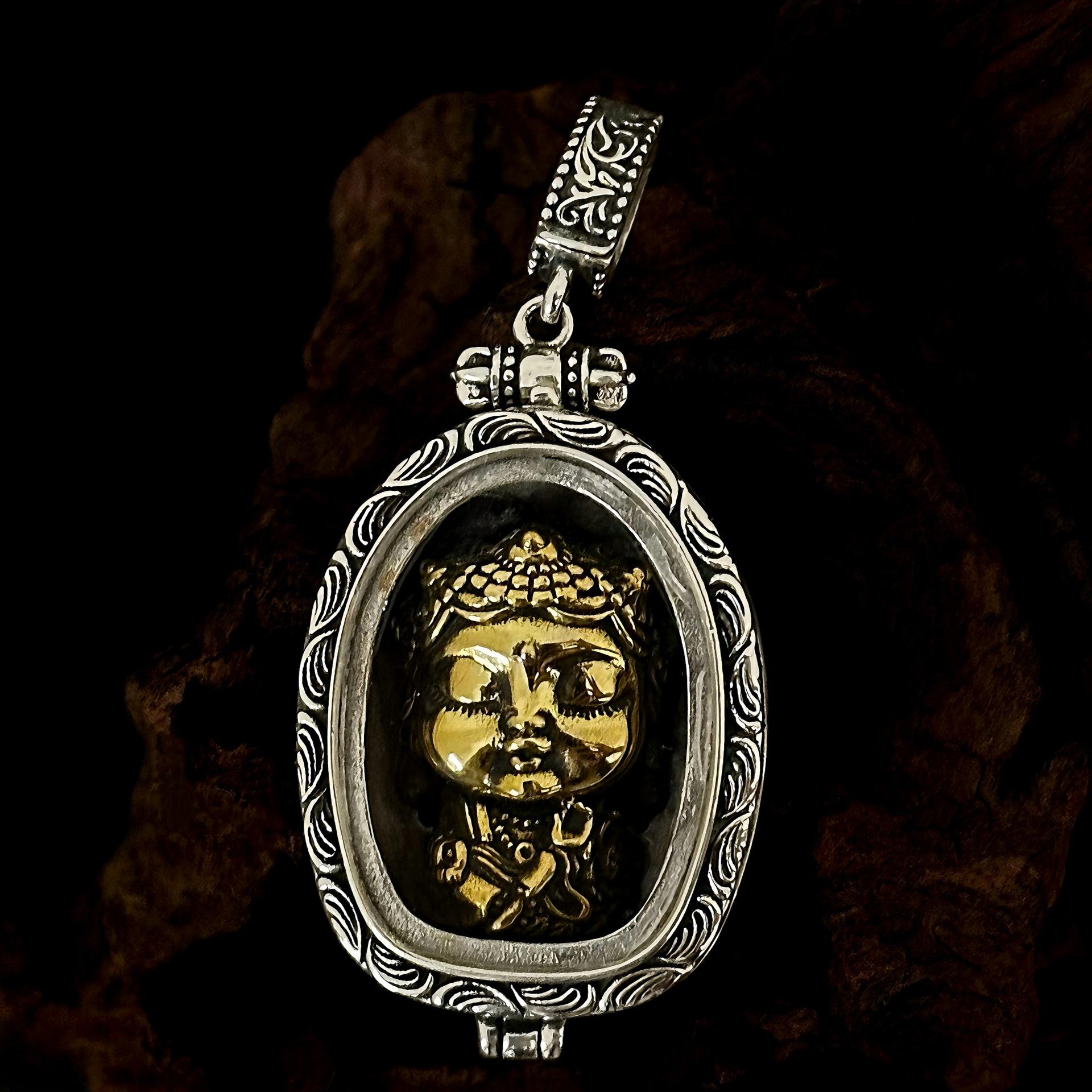 Ретро Зеленая Тара S925 Стерлинговое Серебро Подвеска Младенец Будда Этническая Цепочка для Свитера