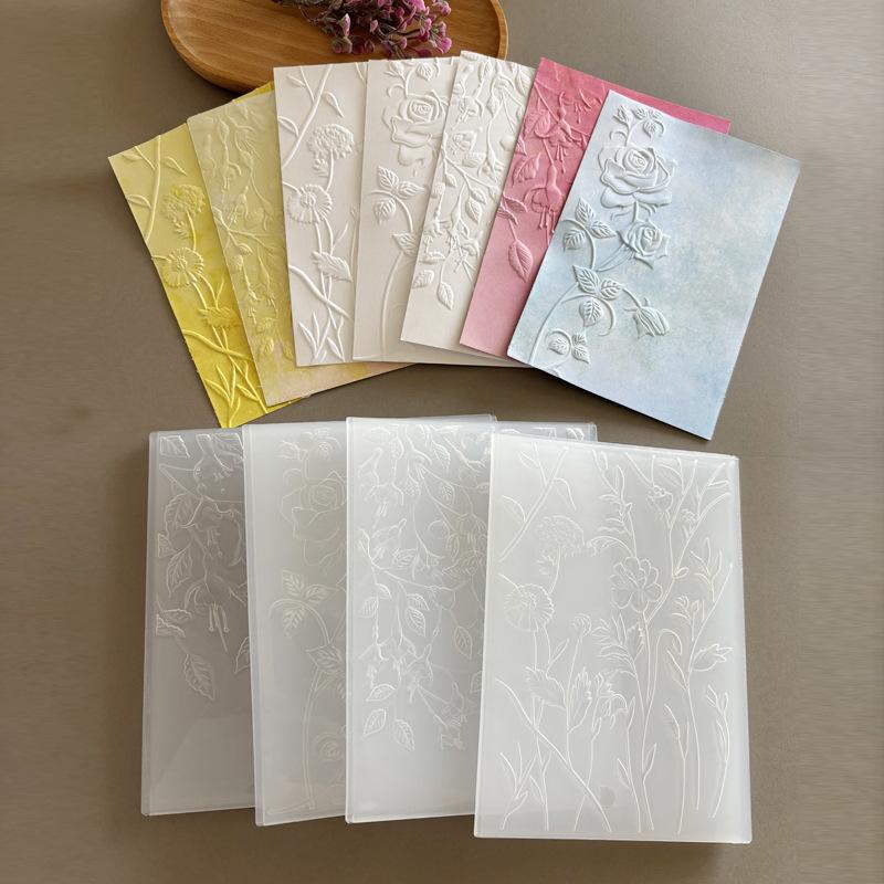 1pc 3D Texture Clip Plastic Embossed Pattern Board DIY Printing Clip Mold Paper Embossing Folders Flowers Card Making Supplies