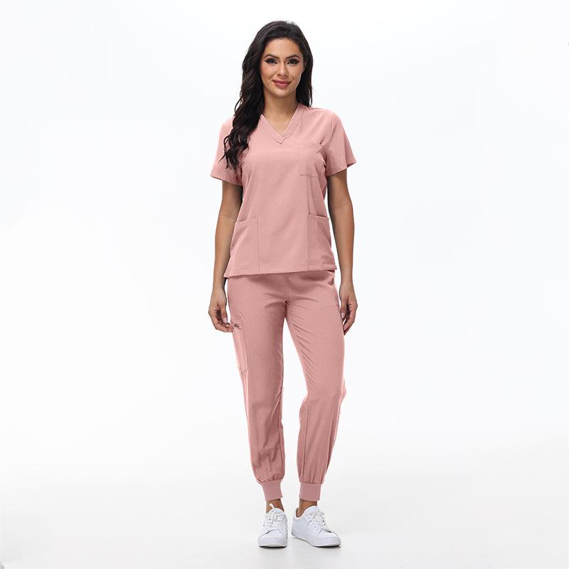 

V-neck Short-sleeve Unisex Nurse Uniform Set: Skin Management Handwashing Garments and Operating Room Isolation Gown. S