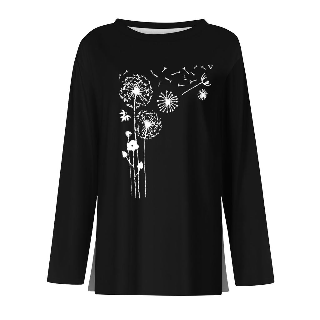 Mote Casual Langermet Trykk Rund Hals Pullover Topp Bluse for Kvinner