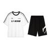 Li Ning American Striped Pullover Round Neck Short Sleeve Solid Color Shorts Casual Sports Suit Unisex Suit YHSV367-1+AKSU911-1