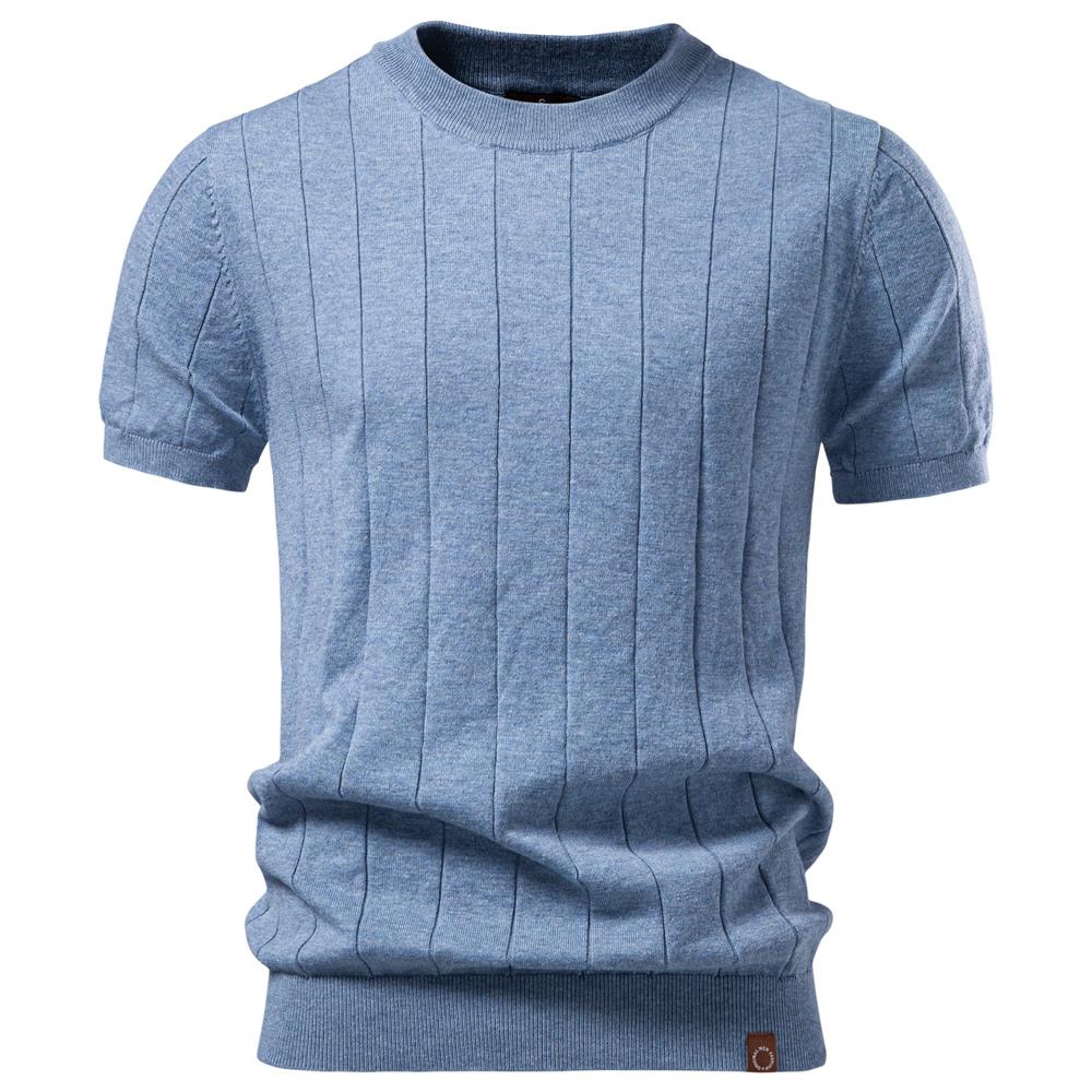 

AIOPESON 100% Cotton Stripe T-Shirts for Men Solid Color O-Neck Soft Touch Comfortable Casual Summer Wear Top EUR S 55-65kg світло-синій колір