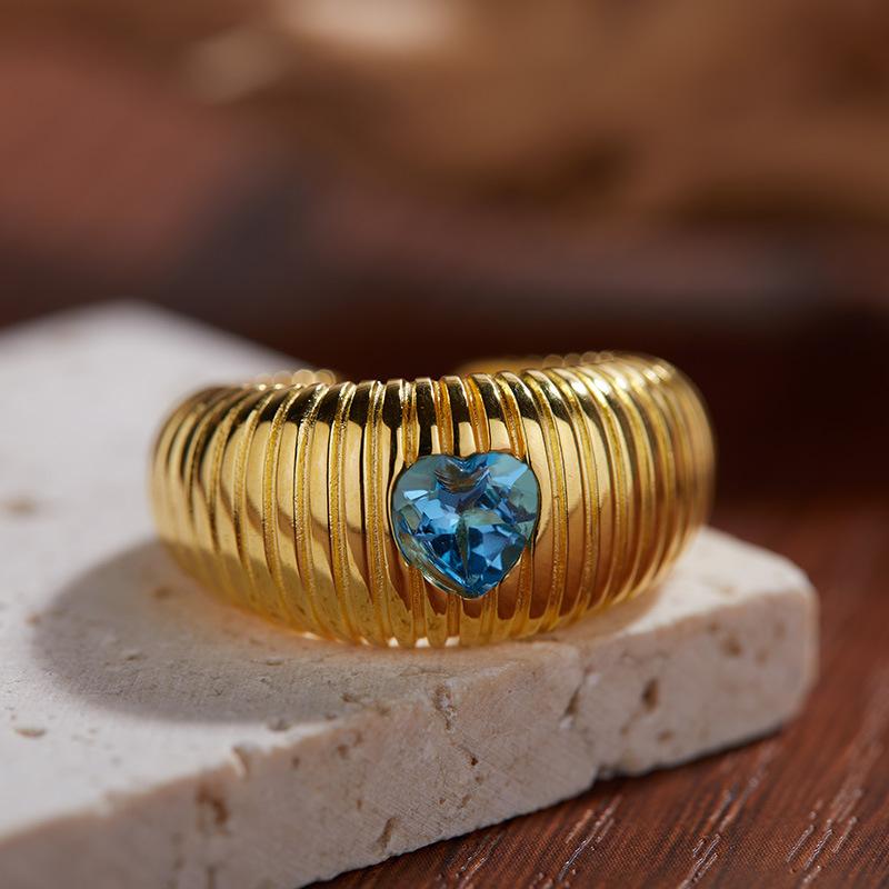 S925 Sterling Silver Inlaid With Natural Garnet Diopside Topaz Ring Women S Texture Love Open Ring