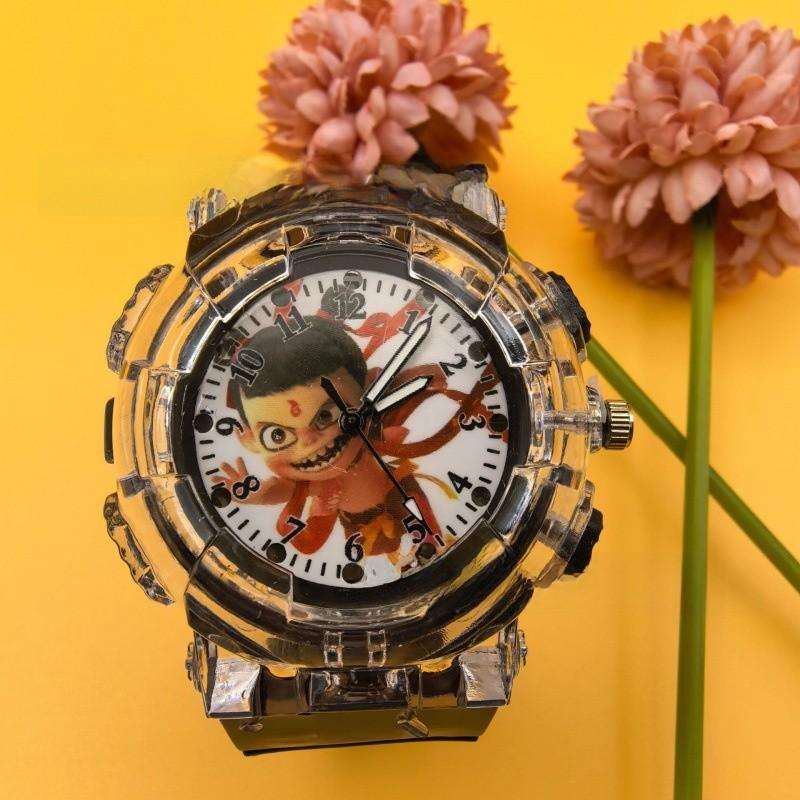 Nezha Cartoon Childrens Luminous Watch With Led Light For Kids Sports And School