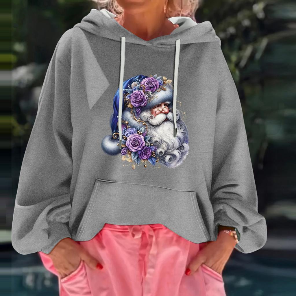Women's Christmas Print Loose Casual Long Sleeve Hooded Sweatshirt