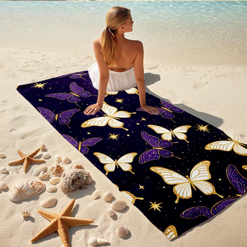 1Pc Butterflies Night Sky Beach Towel, Quick Dry, Multi-Use for Beach Pool Gym Yoga Home Travel, Christmas, Halloween, Xmas Gift M928271