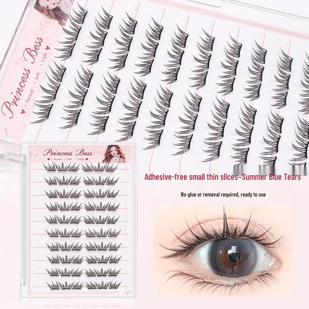 Gold Feather Tweezers & Invisible Summer Blue Tears Eyelashes Set – 10-Row, Adhesive-Free, Beginner-Friendly for Eye Enlargement