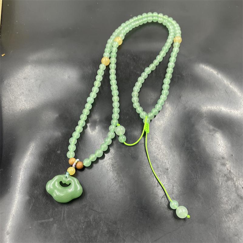 Natural Green Aventurine Cloud Pendant Sweater Chain with Women's Bracelet