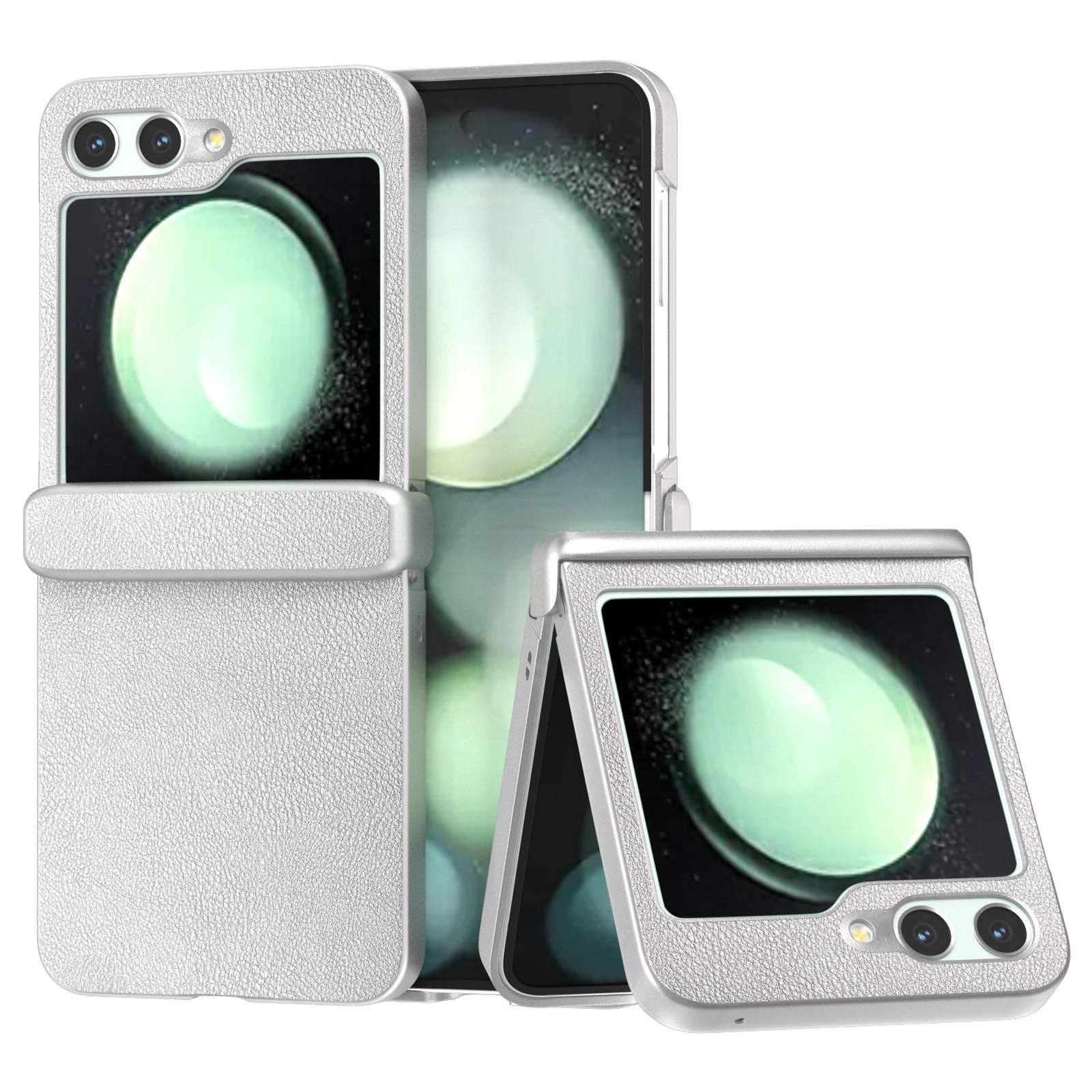 

For Samsung Galaxy Z Flip5 5G Case Leather+PC Slim Phone Cover Hinge Protection Silver