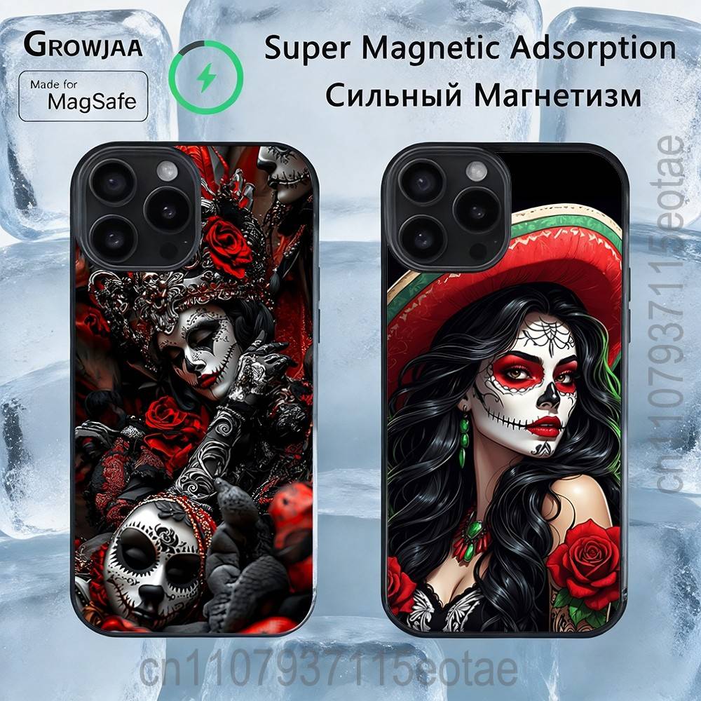 Day of the Dead Mexican Skull GIRL Magnetic Case For IPhone 14 16 17 13 12 11 15 Pro Max Plus For Magsafe Wireless Charge Cover