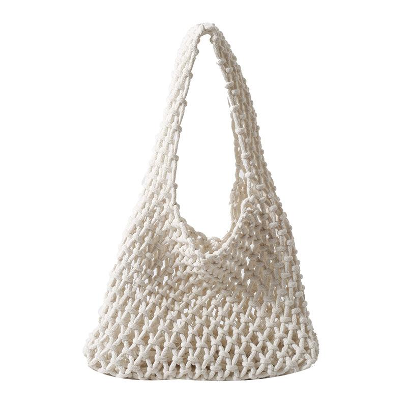 

Hollow Mesh Pocket Clutch Bag Handwoven Wrist Bag Fashion Versatile Beach Vacation Handbag білий