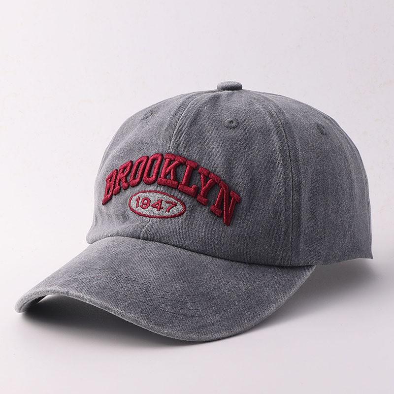 Washed Vintage Baseball Cap Retro Letter Embroidered Denim Casual Curved Brim Sun Hat