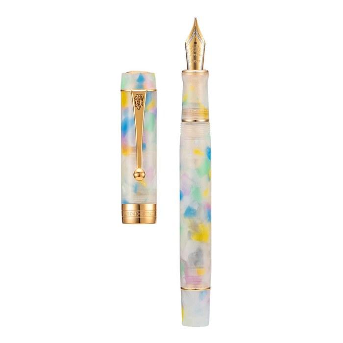 Jinhao 100 Classic Fountain Pen Rainbow Marble Celluloid, Medium Nib, with Converter & Pen Case Set