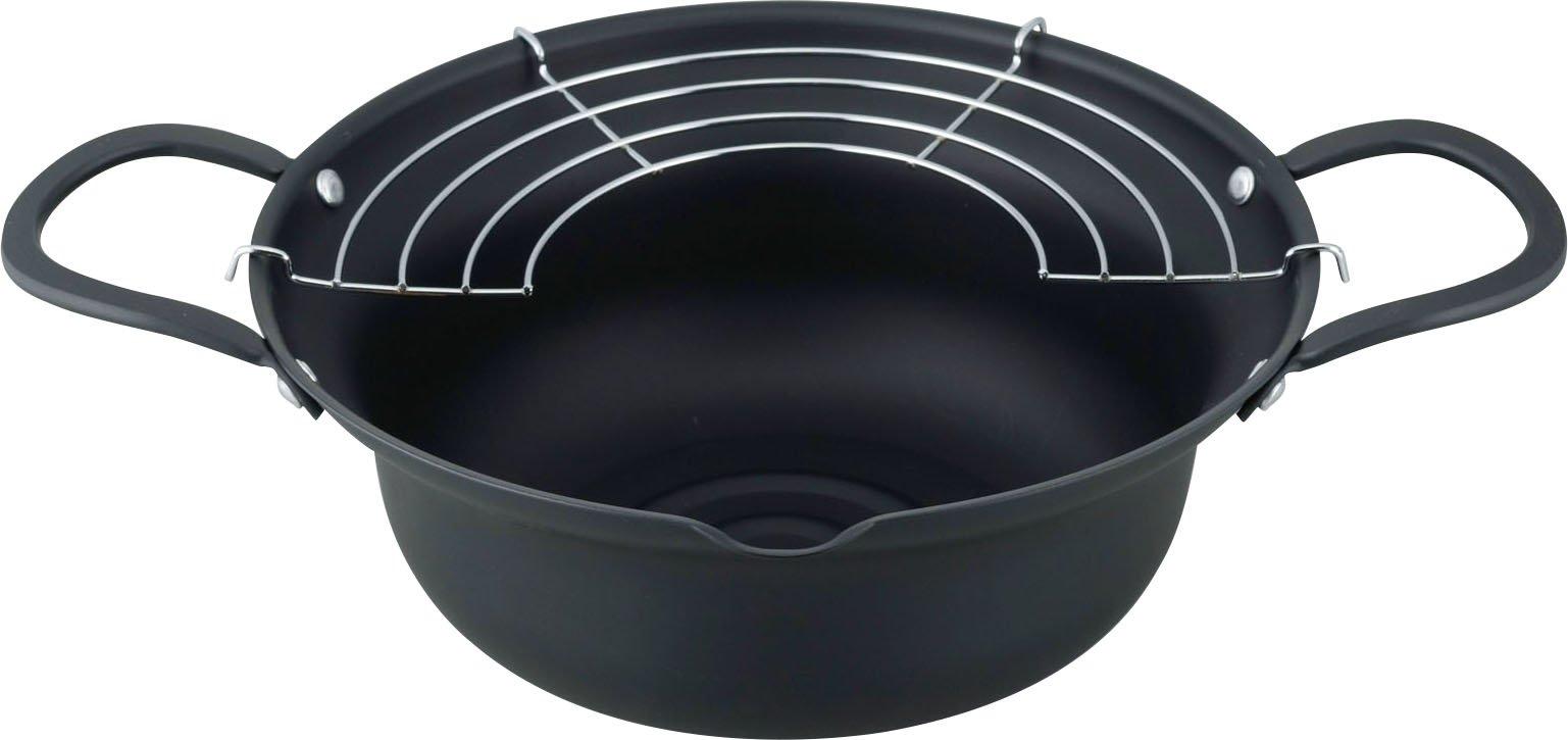 Omiya Select Japan Black Wahei Freiz 24Cm Iron Tempura Pot With Ih And Gas For Deep Frying Tempura With Less Double Made In Steps, Compatible, Oil, Handles, Japan, Ar-6291 Bla