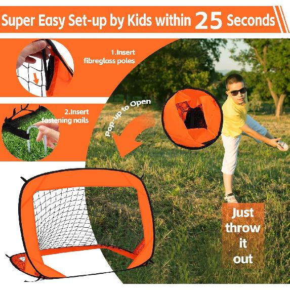Pop Up Kids Toddler Soccer Goal, 3.3x2.2ft Portable Soccer Goals for Outdoor Indoor, Foldable Backyard Soccer Goal, Mini Soccer Net for Kids with