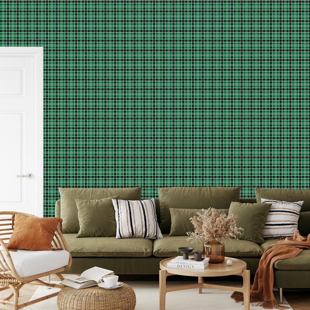 Green Checkered Wallpaper, Sea Green and Graphite, for Living Room and Bedroom, 50x1000