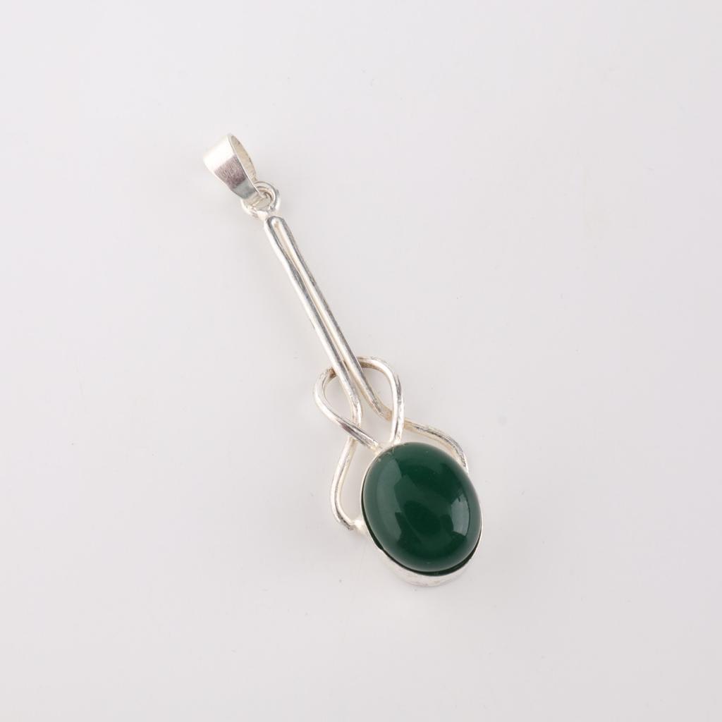 Rare Green Onyx Cab Gemstone 925 Sterling Silver Jewelry Handmade Pendant 1.79" PP-60-37