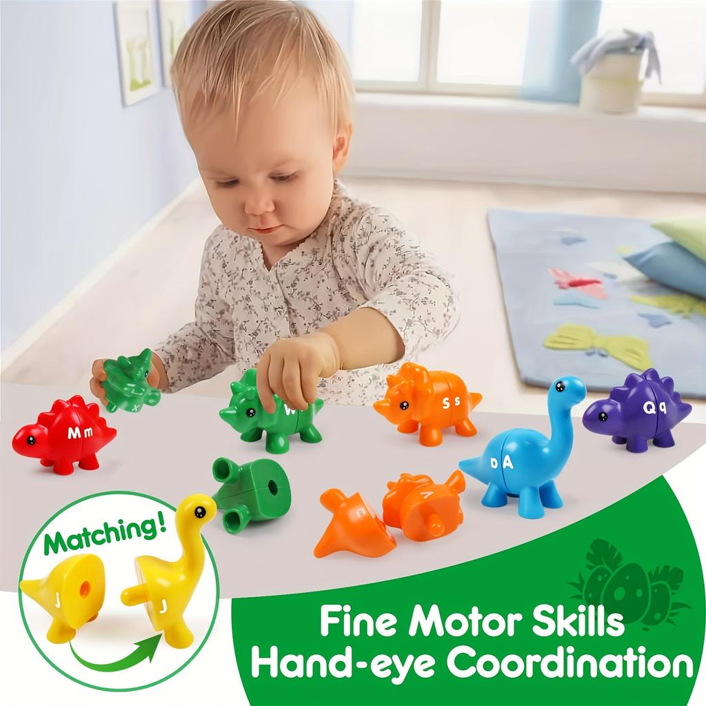 Dinosaur Alphabet Matching Game  Double Sided Toddler ABC Toys Upper and Lower Case Letters Early Education Preschool Toy Set