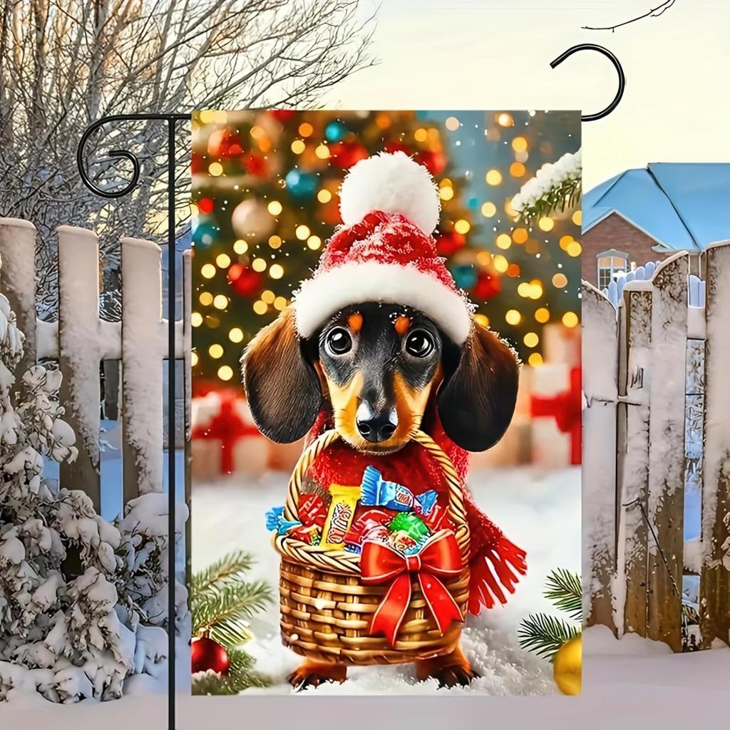 Cute Dachshund Christmas ag - 12x18 Double Sided Winter Holiday Seasonal Patio Lawn Decor for Pet Lovers and Festive