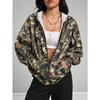 Damen Kapuzenpullover mit Reißverschluss, 3D-Druck, lange Ärmel, lässiger Sportstil