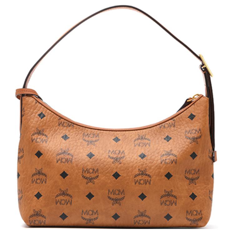 MCM Aren Visetos Monogram Pendant Trendy Hobo Bag Women bags Brown Cognac MWHESTA01CO001
