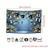 2D Graduation Photography Backdrop Blue Gold Cap and Scroll Party Background