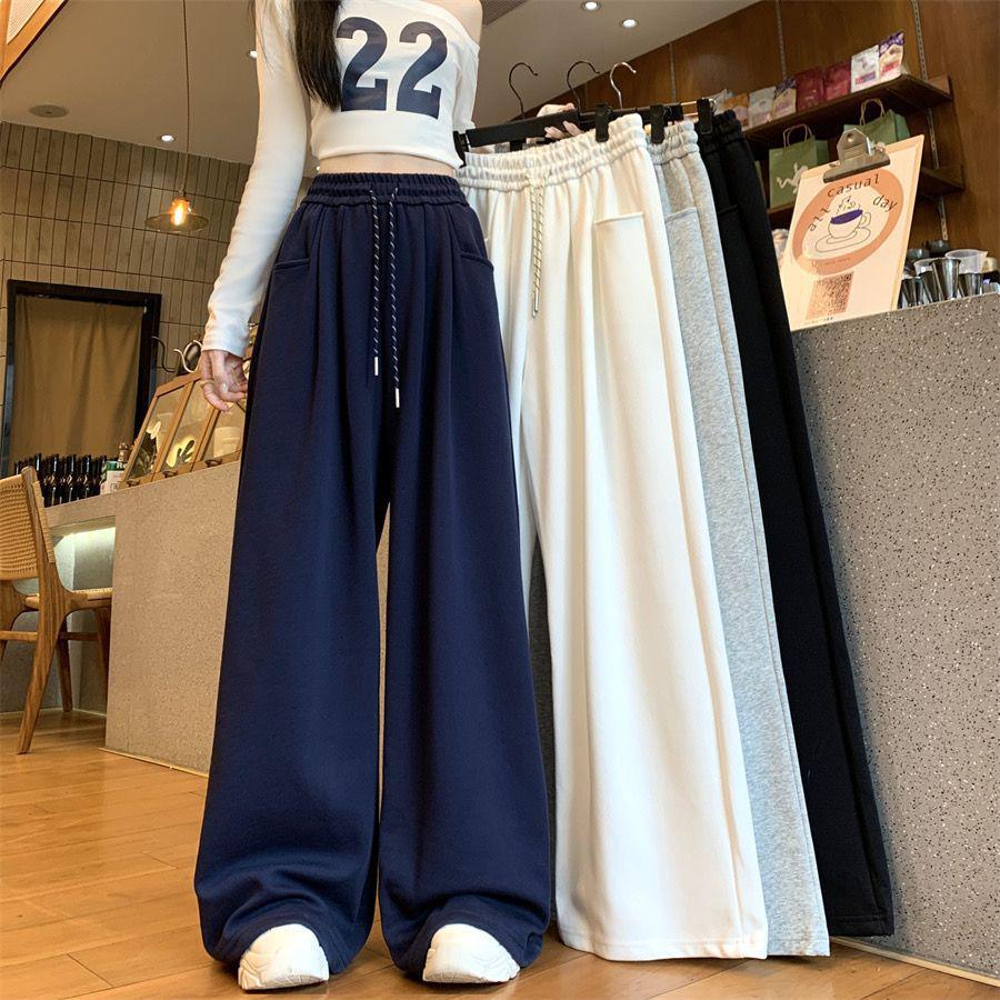 

Spring 2025 High-Waist Casual Straight-Leg Drawstring Sweatpants with Pockets L