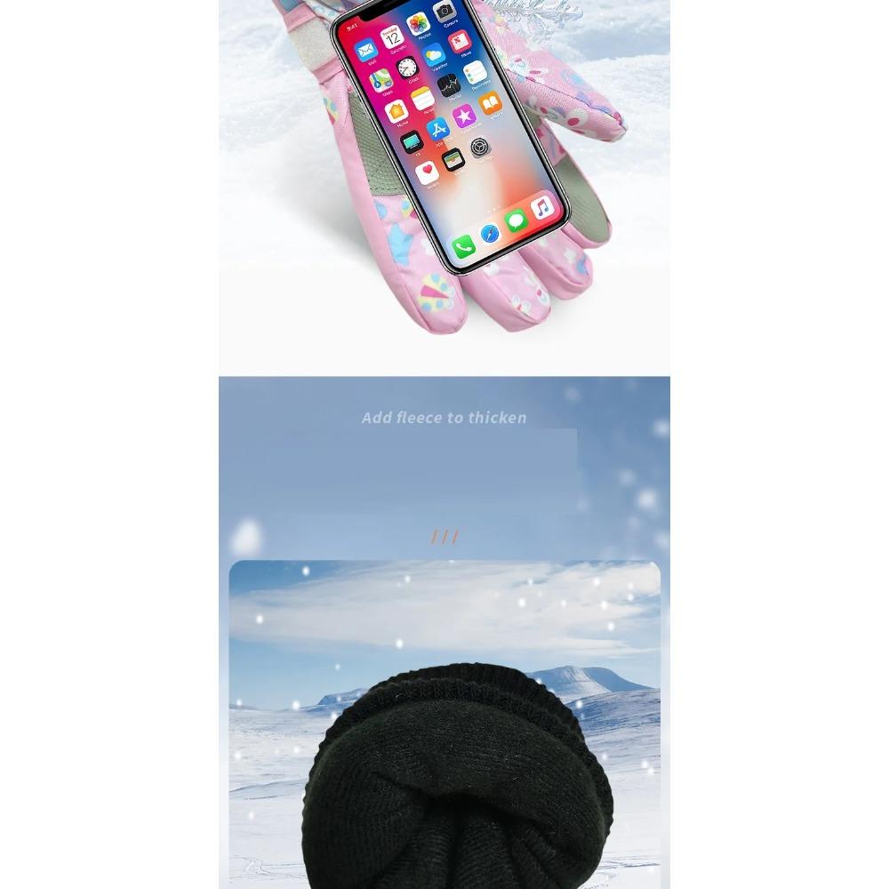 New Children Ski Gloves Girls Warm-Keeping Cartoon Pink Gloves Boys Cotton Waterproof Touchscreen Sports Gloves 9-15Y