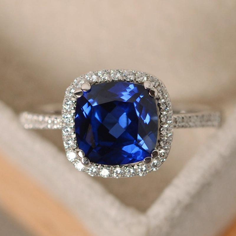 Sølvbelagte Ringer for Kvinner Rubin Smaragd Safir Smykker Bryllup Forlovelsesring Engros Størrelse 6-10