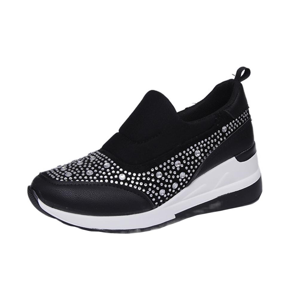 Large size wedge shoes women's spring 2025 new rhinestone inner heightening shoes high heel lazy shoes casual sports shoes women