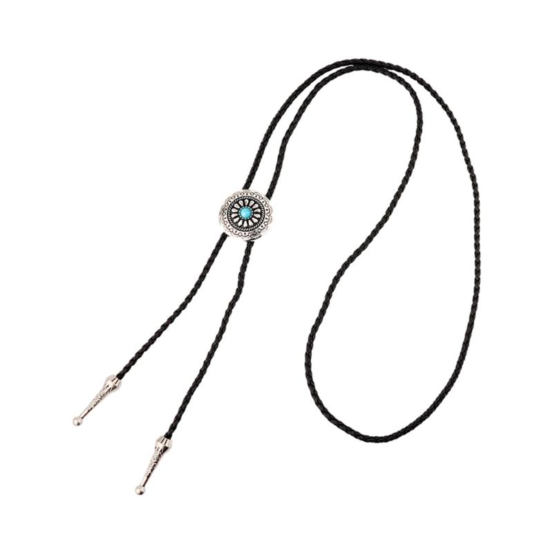 Braided Shoestring Flower Bolo Tie with Metal Flower Rodeo Cowboy Necktie Necklace Country Style Bolo Tie Rodeo Cowboy 1 небесно-голубой