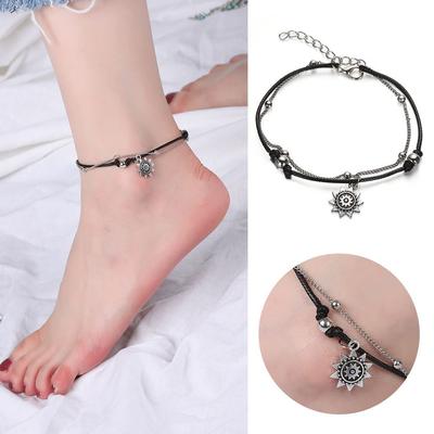 Jewelry Fashion Multi Layer Women Summer Beach Anklets Foot Chain Beads Charm  Sun Pendant