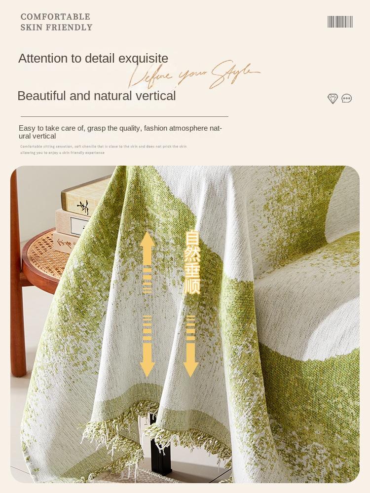 Полотенце для дивана из синели в стиле бохо с кисточками — фото 3