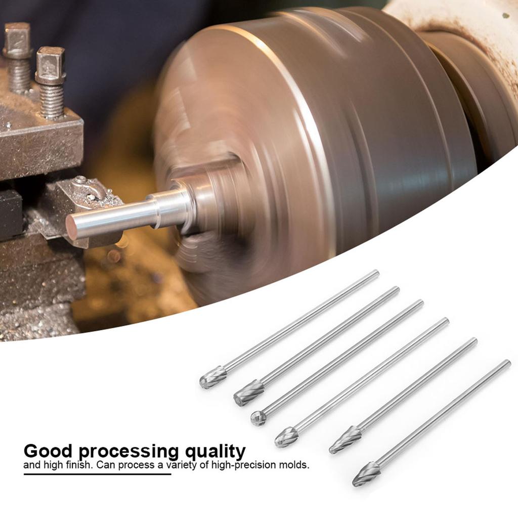 6pcs  6mm 14" Shank Aluminum Rotary Burr Extra Long 150mm Milling Cutter