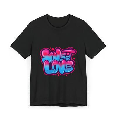 Sweet Love Graffiti T-Shirt Bubble Letters Pink Blue Retro