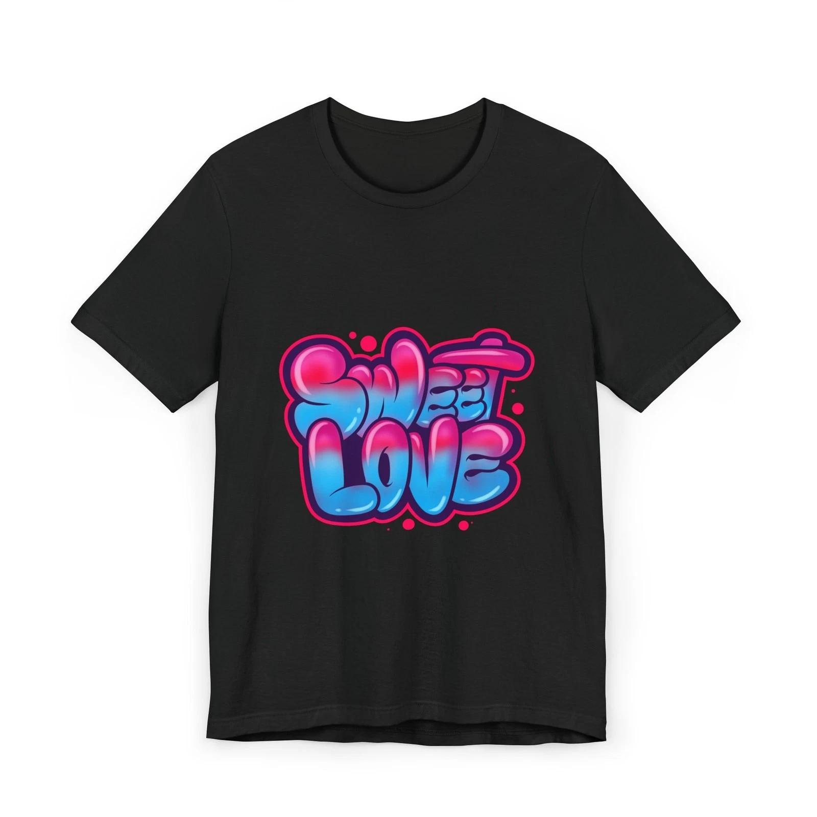 Sweet Love Graffiti T-Shirt bubble letters pink blue retro L