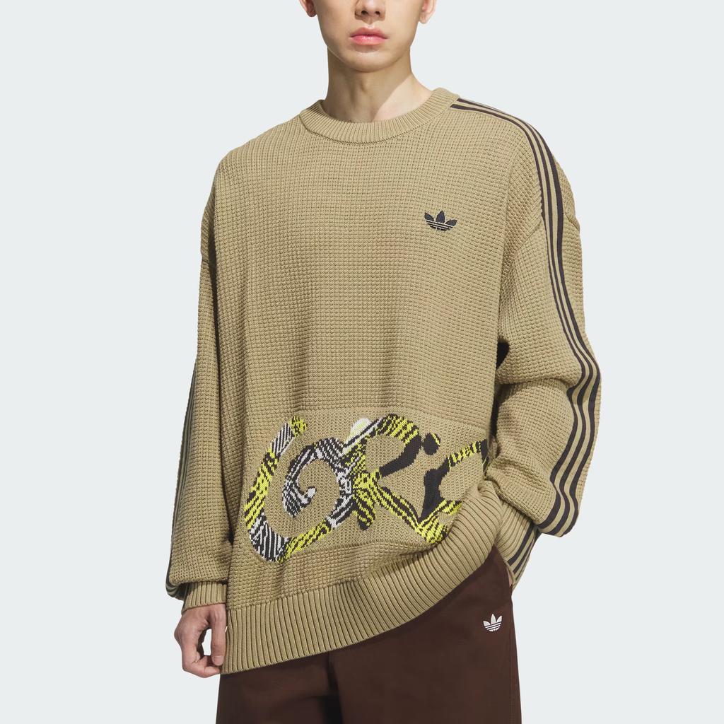 Adidas Originals FW25 Plaid Sweatshirt Loose Fit Sports Pullover Long Sleeve Knit Top Men Tops KC0111