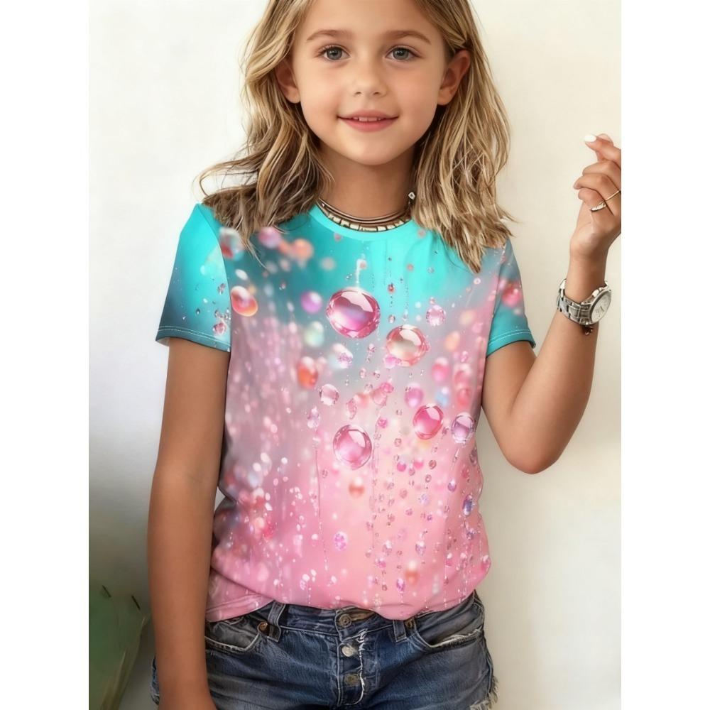Children's Cute Waterdrops 3D Printing T-shirts Girls Party Fashion Soft Comfortable T-shirts Kids Top