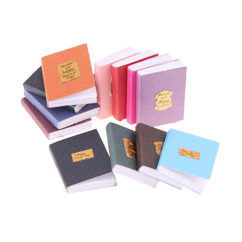12Pcs/Conjunto 1:12 Modelo de livro em miniatura para casa de bonecas Caderno Decoração para estudo de casa de bonecas