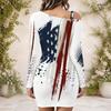 Women Plus Size One Shoulder Long Sleeve Star Stripe Printed Bodycon Mini Dress