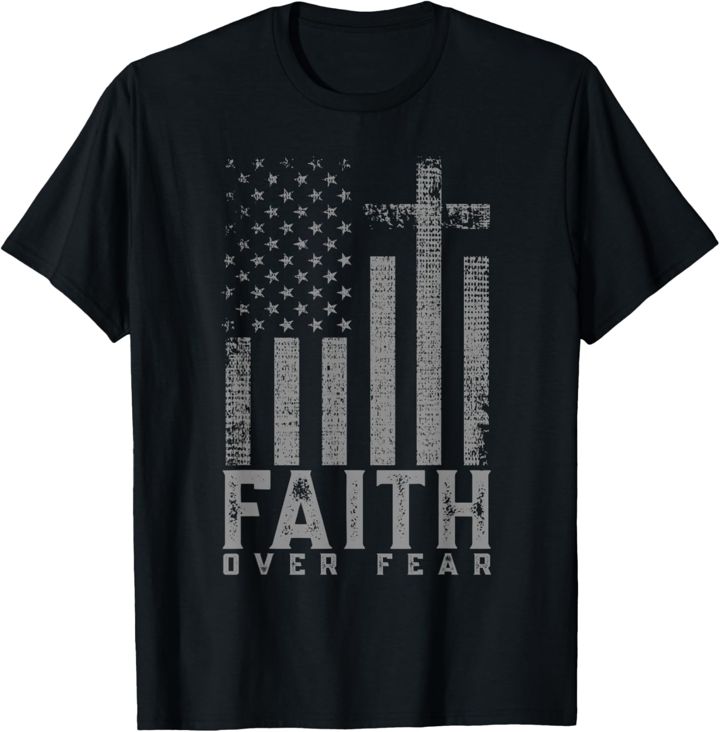 Faith Over Fear Cool Christian Cross American USA Flag TShirt 100 Cotton ONeck Short Sleeve Summer Casual Mens Tshirt S