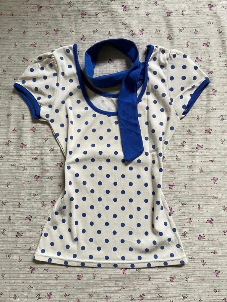 Retro Blue Polka Dot Slim Fit Short Sleeve T-Shirt