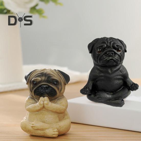 Meditating Dog Figurine Resin French Bulldog Statue Yoga Puppy Animal Sculpture Home Office Desktop Garden Decoration Ornament Festival Gift