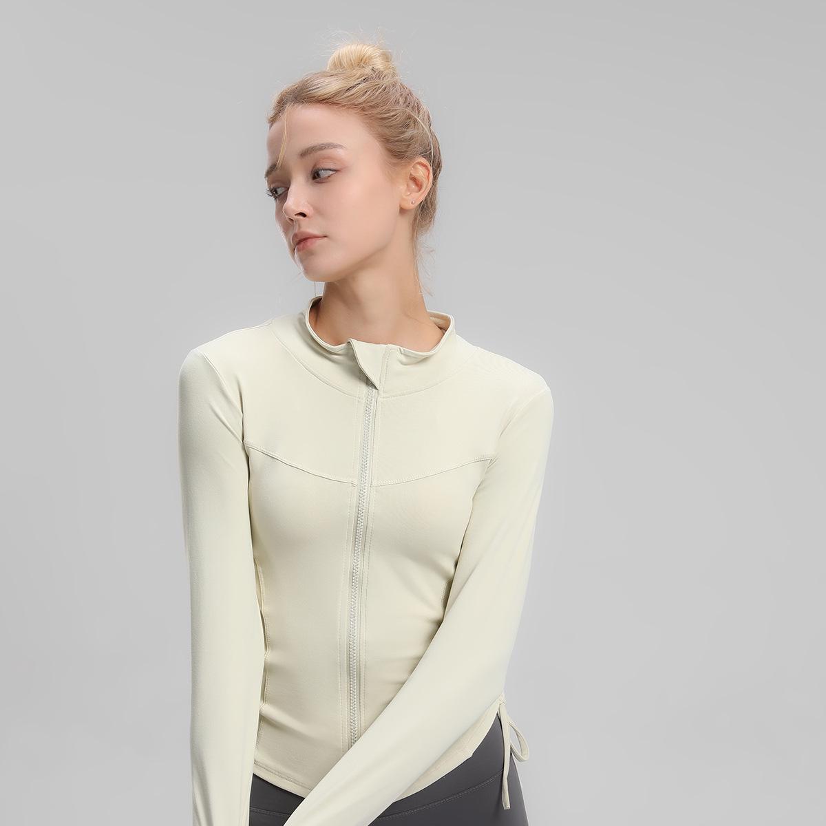 

Женская осенне-зимняя спортивная куртка на молнии со стойкой - Приталенный топ для йоги с длинным рукавом L - 55 to 62.5 kg слоновая кость