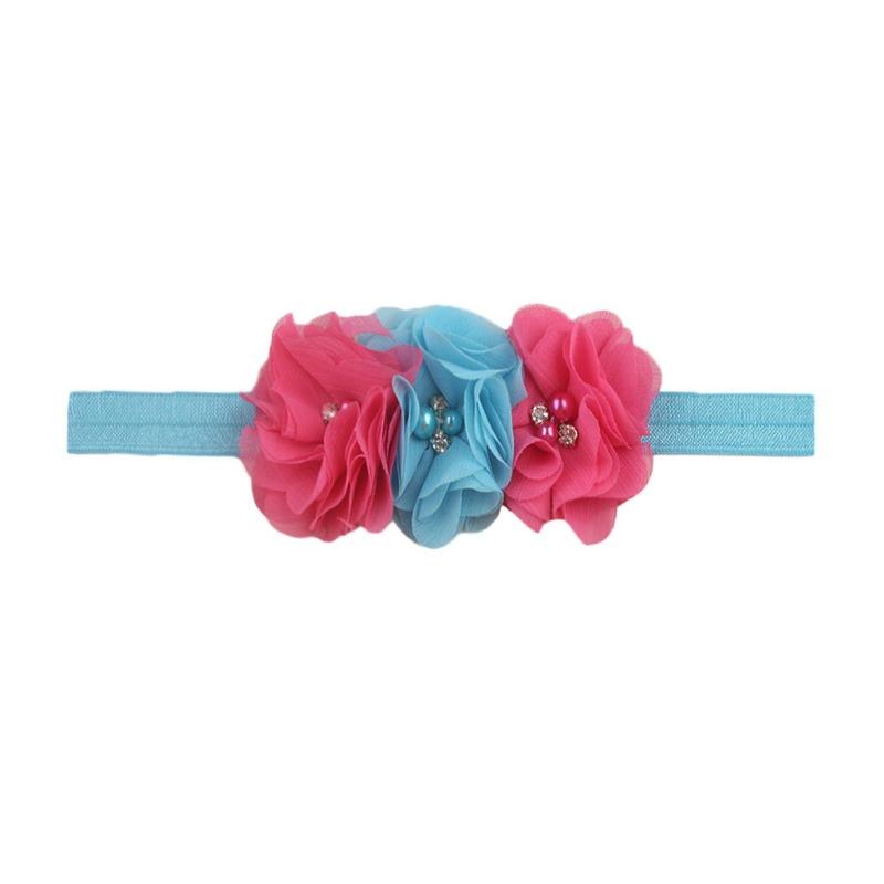 New Children's Three Chiffon Bead Flowers, Candy-colored Baby Elastic Headband, Baby Elastic Headband