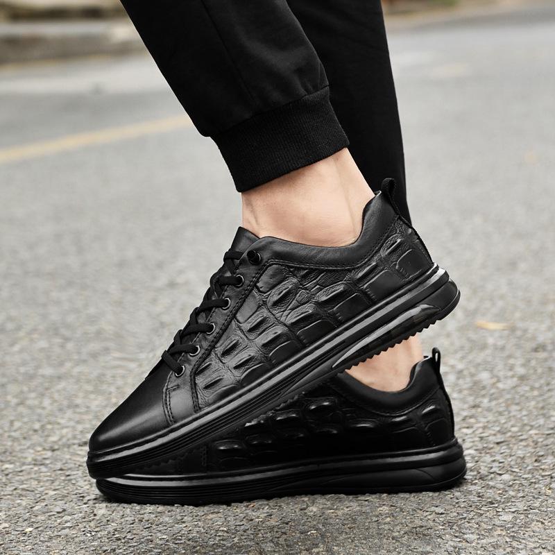 Men's Trendy Cross White Low-Top Cowhide Casual Shoes - Soft Sole, Korean Style