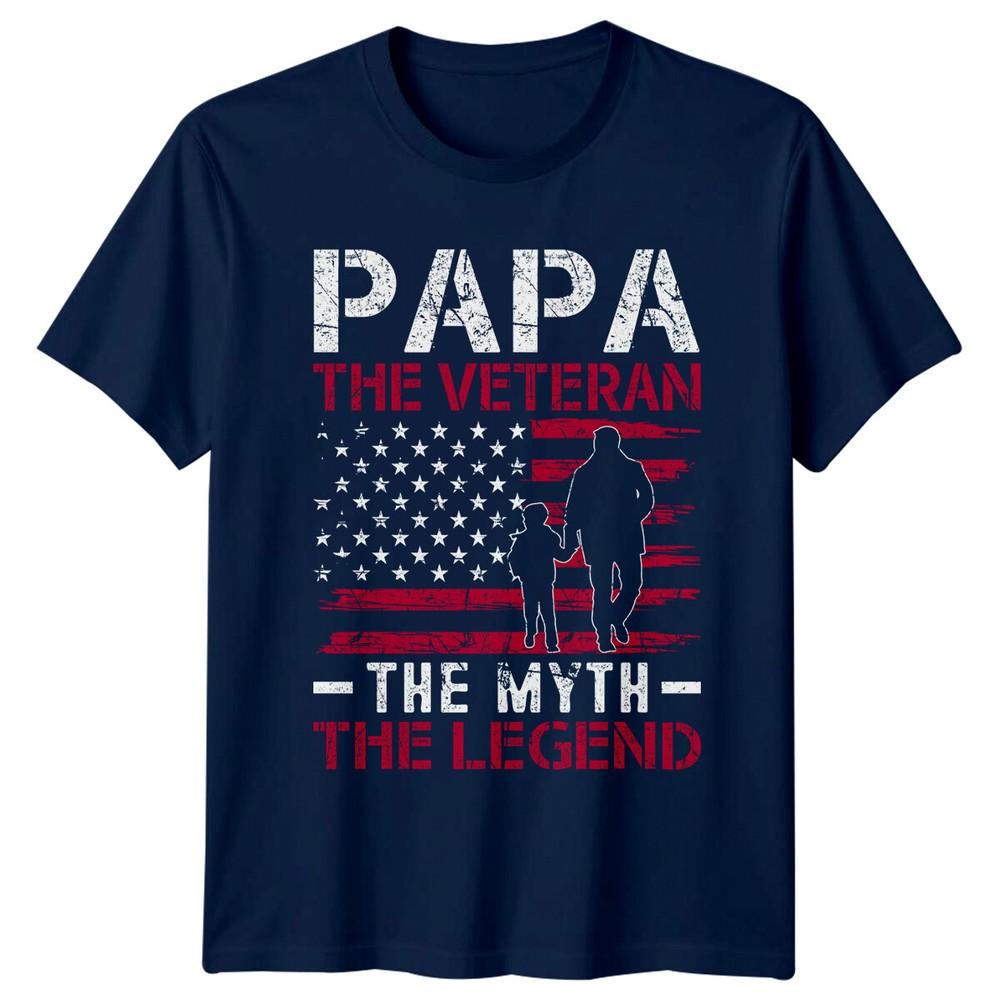Papa The Veteran The Myth The Legend USA Flag Fathers Day TShirt