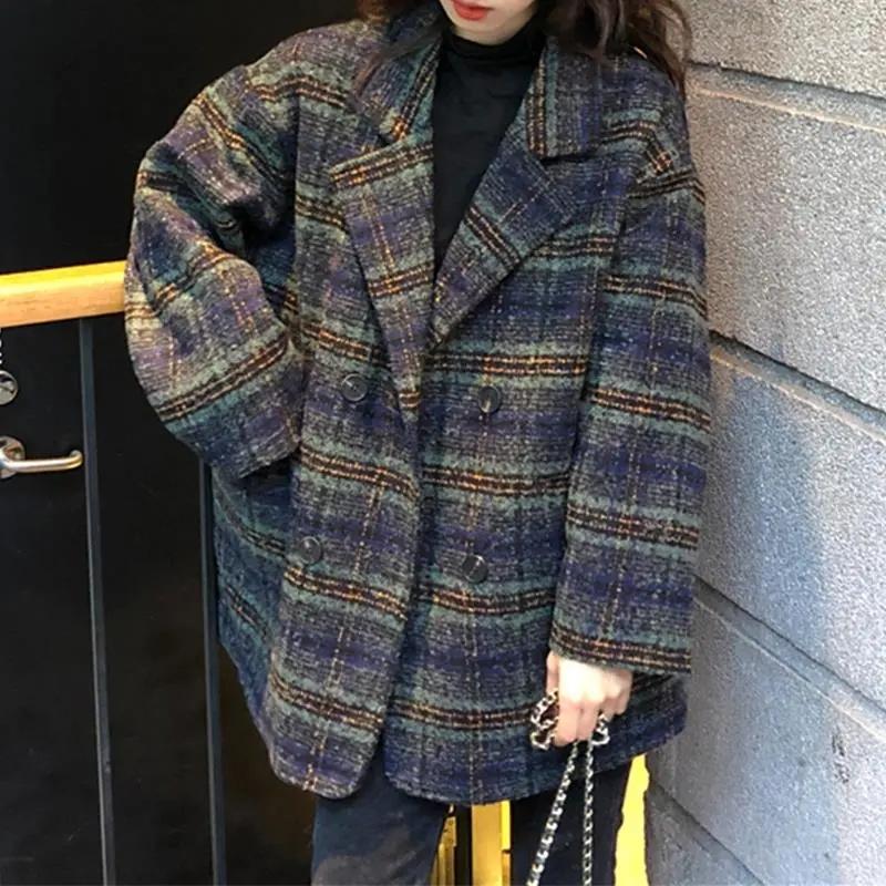 Checkered Coat for Women Autumn Winter Korean Edition Retro Western Style Reduced Age Small Fragrant Whisper Coat for Women