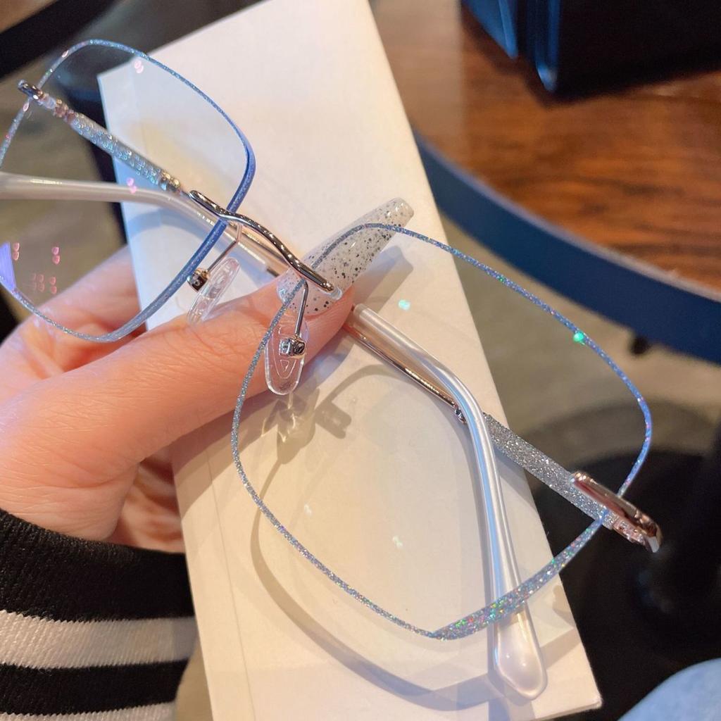 Xiaohongshu rimless glasses female myopia can be equipped with degree frameless glasses big face face small anti-blue light glasses
